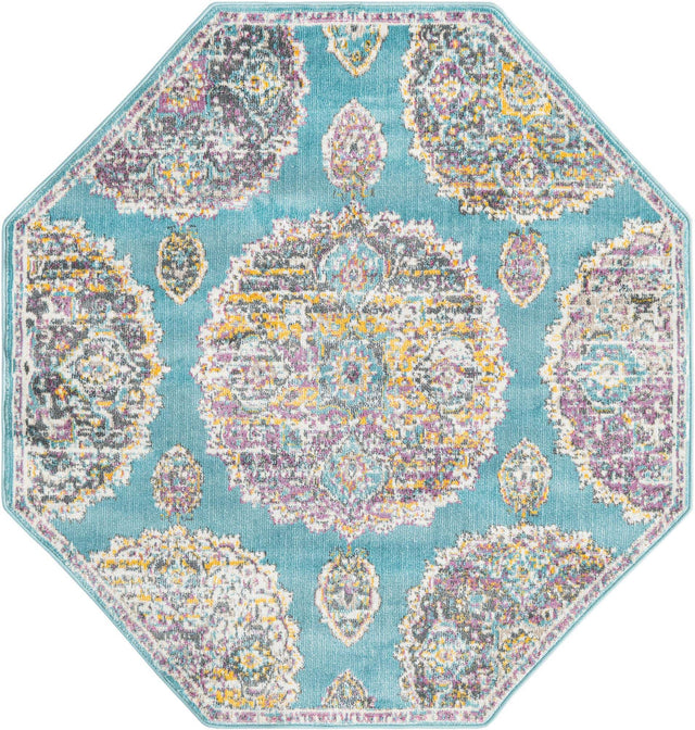 Blue 4' x 4' Paragon Octagon Area Rug 100% Polypropylene Colorful Vivid Boho Style Modern Carpet for Unique Interiors for Sale at Rug Engine