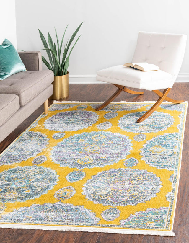 Yellow 5' 5 x 8' Paragon Rectangle Area Rug 100% Polypropylene Colorful Vivid Boho Style Modern Carpet for Unique Interiors for Sale at Rug Engine