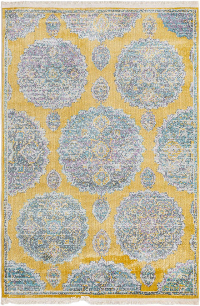 Yellow 4' 3 x 6' Paragon Rectangle Area Rug 100% Polypropylene Colorful Vivid Boho Style Modern Carpet for Unique Interiors for Sale at Rug Engine