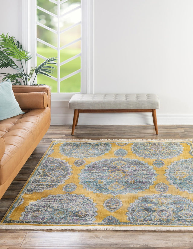 Yellow 8' 2 x 8' 2 Paragon Square Area Rug 100% Polypropylene Colorful Vivid Boho Style Modern Carpet for Unique Interiors for Sale at Rug Engine