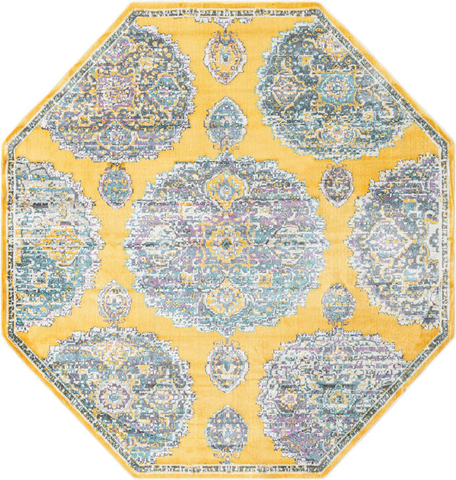 Yellow 6' x 6' Paragon Octagon Area Rug 100% Polypropylene Colorful Vivid Boho Style Modern Carpet for Unique Interiors for Sale at Rug Engine