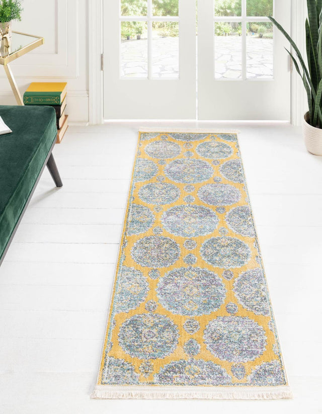 Yellow 2' 7 x 10' Paragon Runner Area Rug 100% Polypropylene Colorful Vivid Boho Style Modern Carpet for Unique Interiors for Sale at Rug Engine