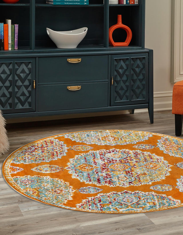 Orange 3' 3 x 3' 3 Paragon Round Area Rug 100% Polypropylene Colorful Vivid Boho Style Modern Carpet for Unique Interiors for Sale at Rug Engine