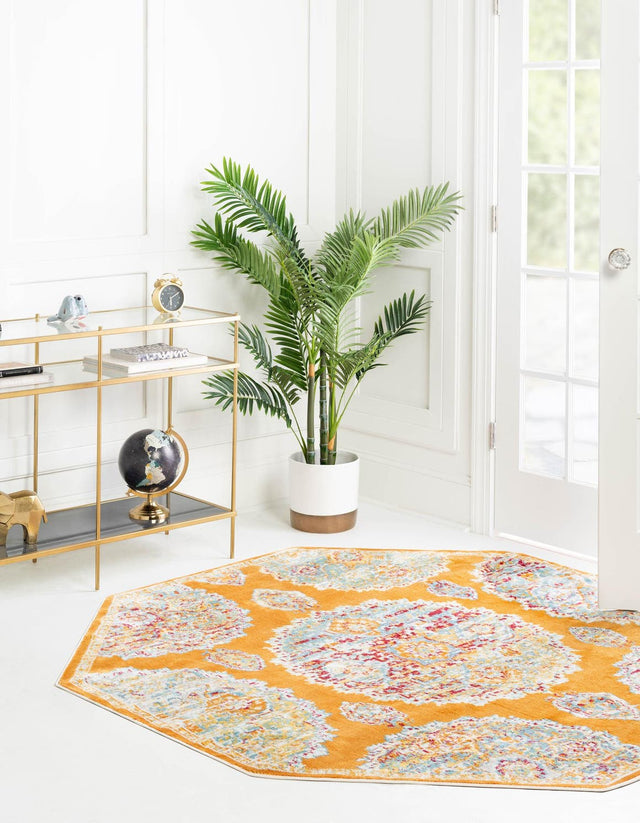 Orange 4' x 4' Paragon Octagon Area Rug 100% Polypropylene Colorful Vivid Boho Style Modern Carpet for Unique Interiors for Sale at Rug Engine