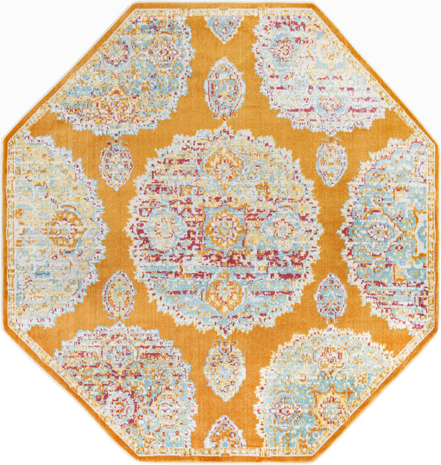 Orange 6' x 6' Paragon Octagon Area Rug 100% Polypropylene Colorful Vivid Boho Style Modern Carpet for Unique Interiors for Sale at Rug Engine