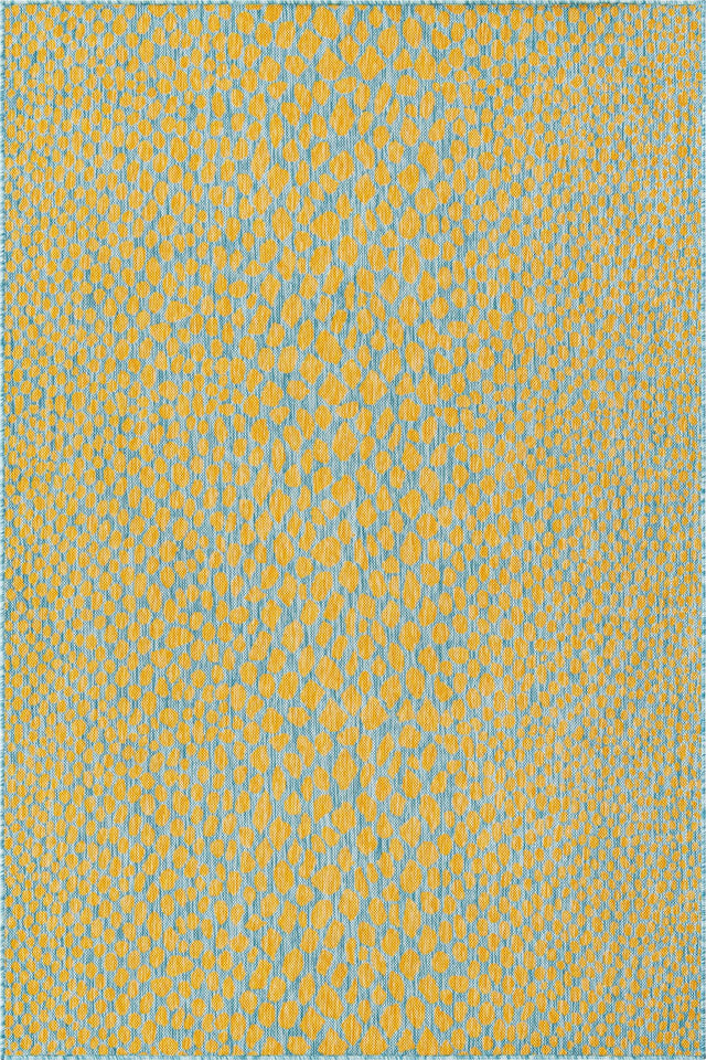 Yellow and Aqua 5' 3 x 8' Jill Zarin Outdoor Rectangle Area Rug Weather Resistant for Patio, Deck, Terrace, Balcony, Porch Durable 100% Polypropylene Carpet for Outside for Sale at Rug Engine