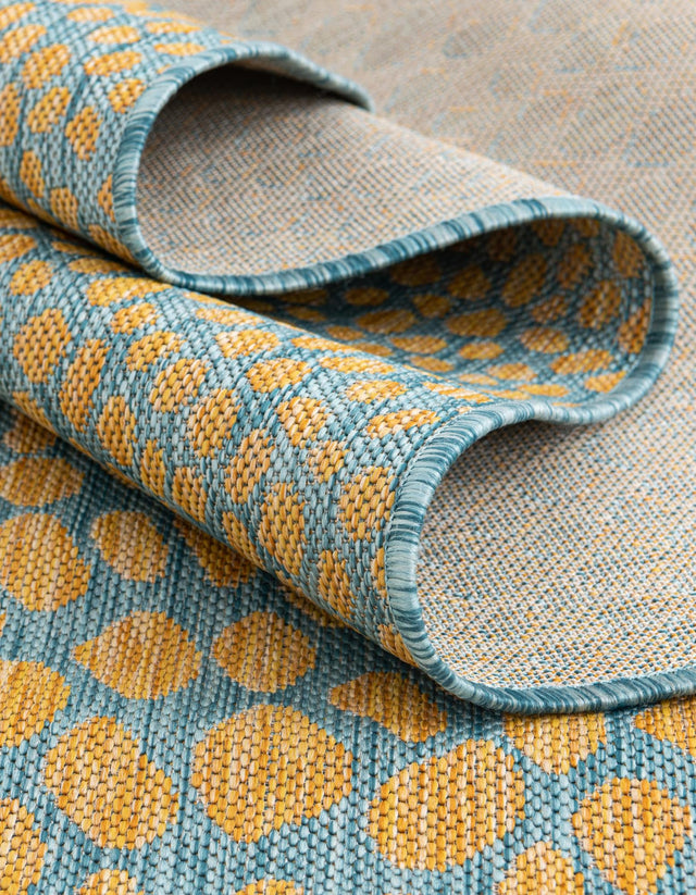 Yellow and Aqua 5' 3 x 8' Jill Zarin Outdoor Rectangle Area Rug Weather Resistant for Patio, Deck, Terrace, Balcony, Porch Durable 100% Polypropylene Carpet for Outside for Sale at Rug Engine
