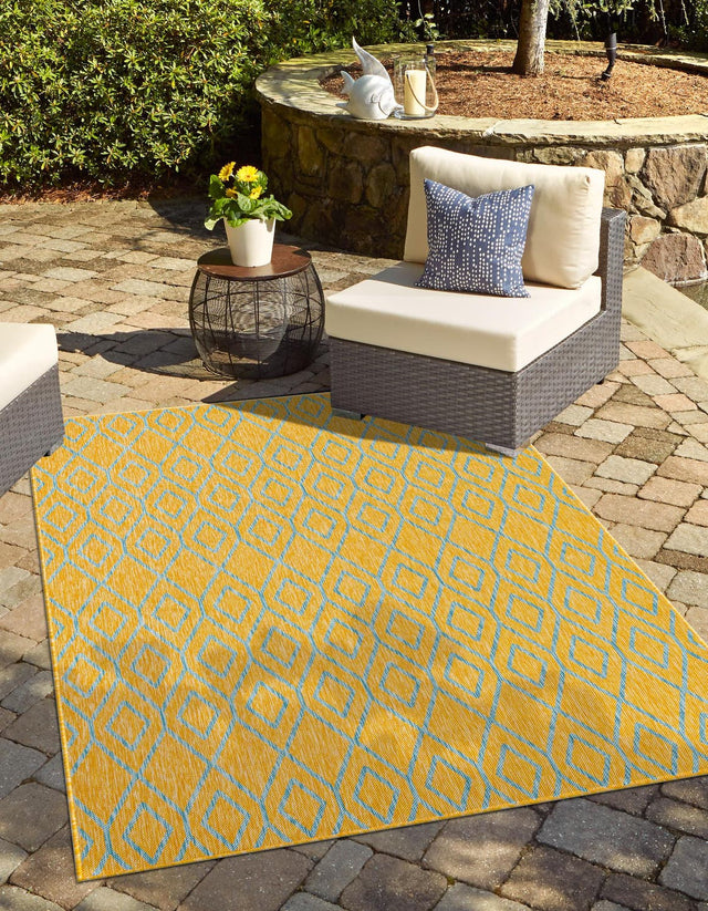 Yellow and Aqua 3' 1 x 5' 3 Jill Zarin Outdoor Rectangle Area Rug Weather Resistant for Patio, Deck, Terrace, Balcony, Porch Durable 100% Polypropylene Carpet for Outside for Sale at Rug Engine