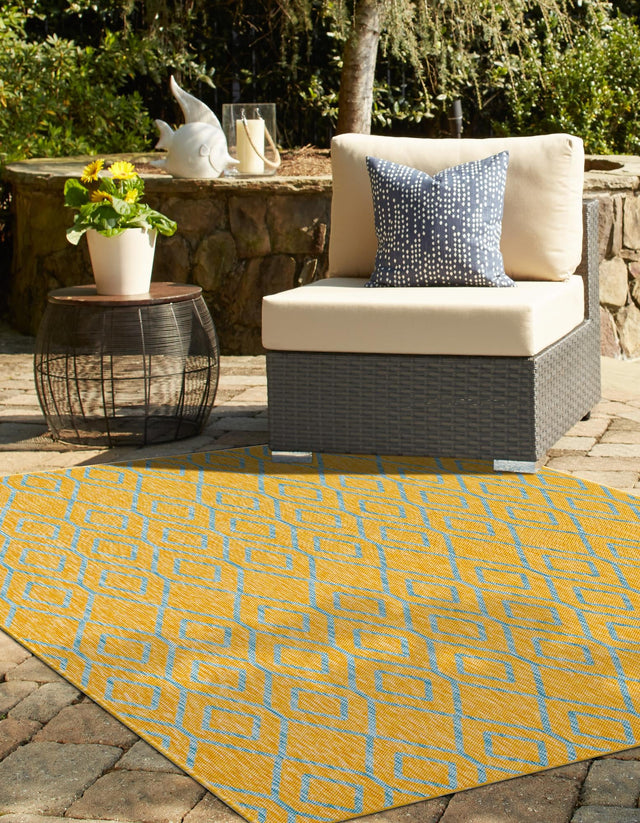 Yellow and Aqua 3' 1 x 5' 3 Jill Zarin Outdoor Rectangle Area Rug Weather Resistant for Patio, Deck, Terrace, Balcony, Porch Durable 100% Polypropylene Carpet for Outside for Sale at Rug Engine