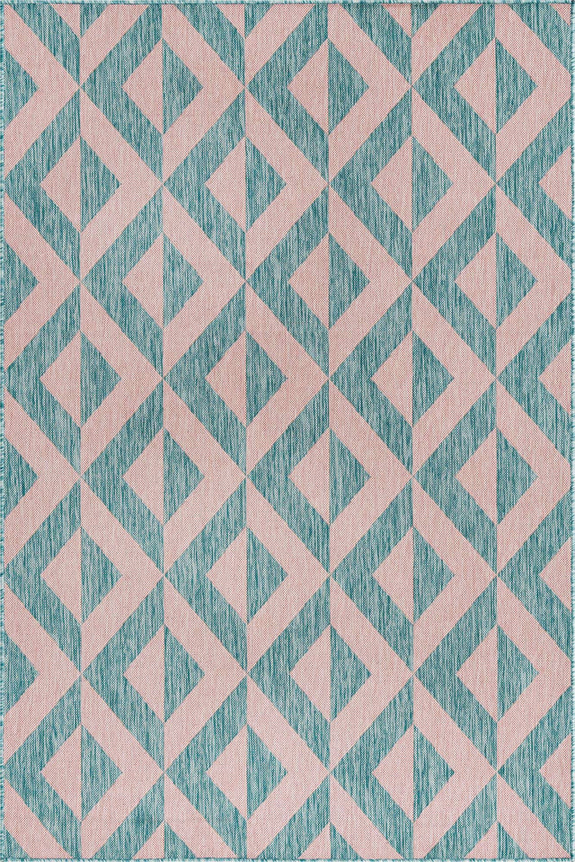 Pink and Aqua 5' 3 x 8' Jill Zarin Outdoor Rectangle Area Rug Weather Resistant for Patio, Deck, Terrace, Balcony, Porch Durable 100% Polypropylene Carpet for Outside for Sale at Rug Engine