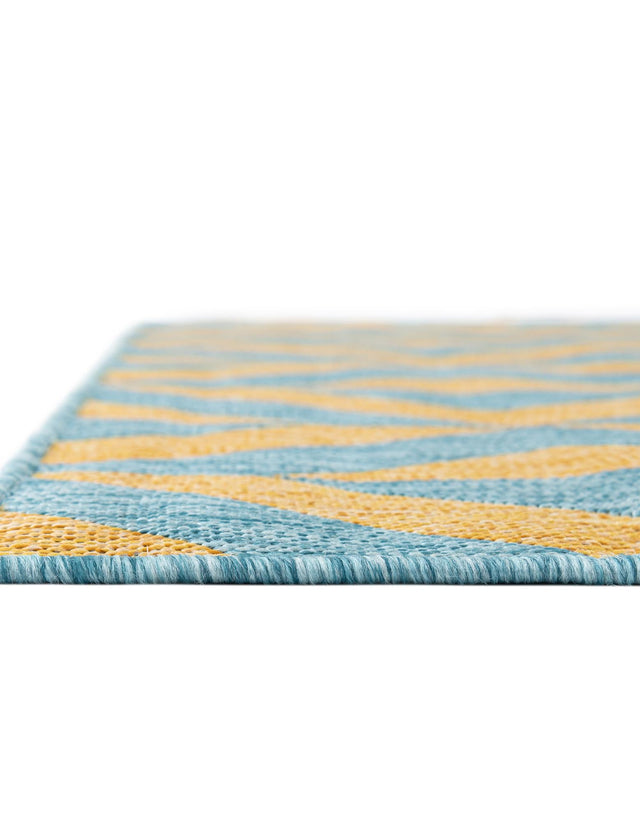 Yellow and Aqua 5' 3 x 8' Jill Zarin Outdoor Rectangle Area Rug Weather Resistant for Patio, Deck, Terrace, Balcony, Porch Durable 100% Polypropylene Carpet for Outside for Sale at Rug Engine