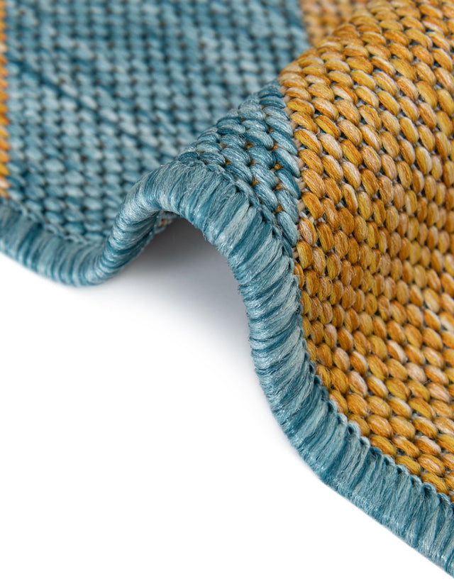 Yellow and Aqua 5' 3 x 8' Jill Zarin Outdoor Rectangle Area Rug Weather Resistant for Patio, Deck, Terrace, Balcony, Porch Durable 100% Polypropylene Carpet for Outside for Sale at Rug Engine
