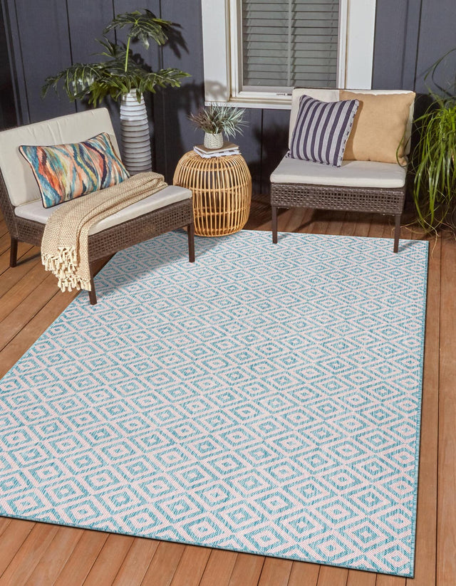 Pink and Aqua 9' x 12' Jill Zarin Outdoor Rectangle Area Rug Weather Resistant for Patio, Deck, Terrace, Balcony, Porch Durable 100% Polypropylene Carpet for Outside for Sale at Rug Engine