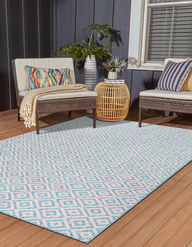 Pink and Aqua 9' x 12' Jill Zarin Outdoor Rectangle Area Rug Weather Resistant for Patio, Deck, Terrace, Balcony, Porch Durable 100% Polypropylene Carpet for Outside for Sale at Rug Engine