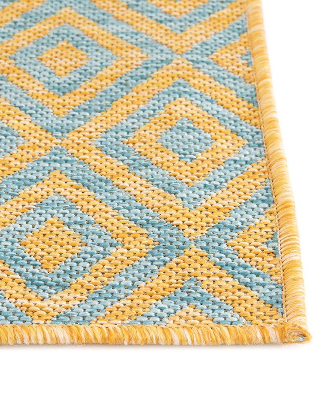 Yellow and Aqua 5' 3 x 8' Jill Zarin Outdoor Rectangle Area Rug Weather Resistant for Patio, Deck, Terrace, Balcony, Porch Durable 100% Polypropylene Carpet for Outside for Sale at Rug Engine