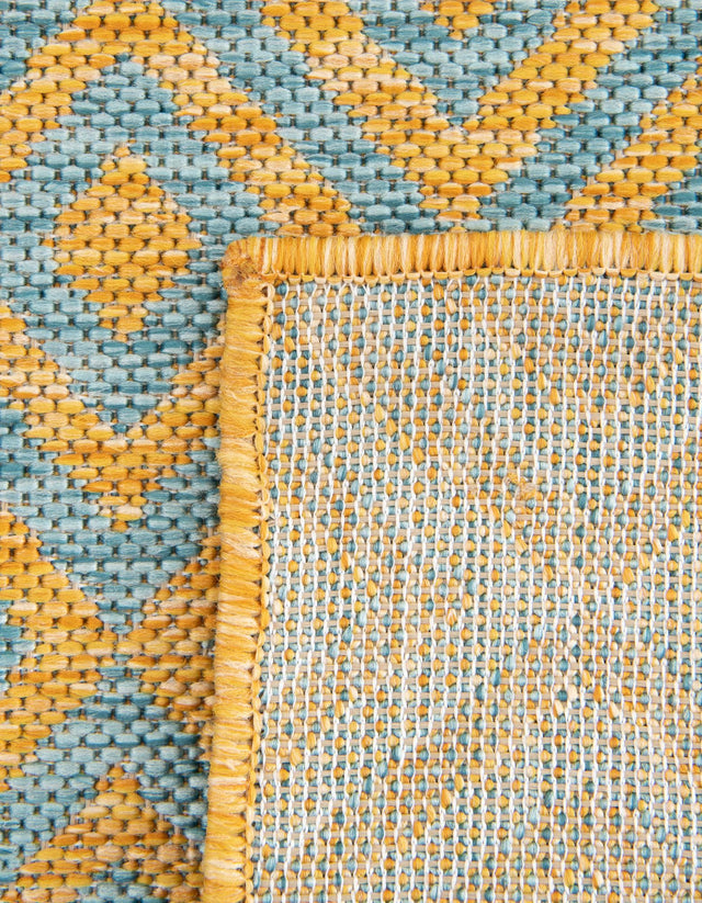 Yellow and Aqua 5' 3 x 8' Jill Zarin Outdoor Rectangle Area Rug Weather Resistant for Patio, Deck, Terrace, Balcony, Porch Durable 100% Polypropylene Carpet for Outside for Sale at Rug Engine