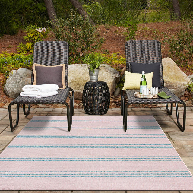 Pink and Aqua 7' 10 x 10' Jill Zarin Outdoor Rectangle Area Rug Weather Resistant for Patio, Deck, Terrace, Balcony, Porch Durable 100% Polypropylene Carpet for Outside for Sale at Rug Engine