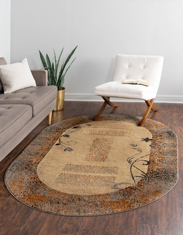 Beige 5' 3 x 8' Barista Oval Area Rug 100% Polypropylene Abstract Modern Geometric Carpet for Living Room Dining Office Dorm Room Decor for Sale at Rug Engine