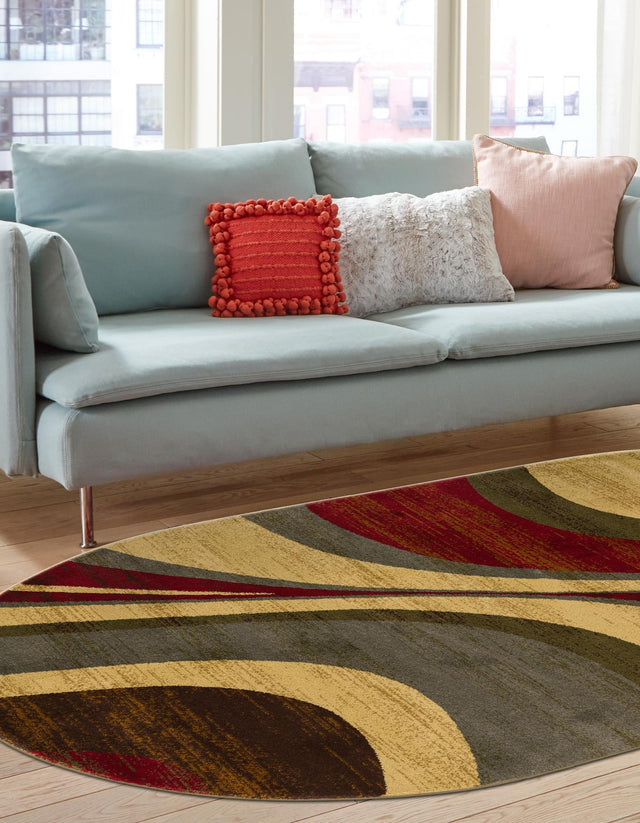 Beige 6' 1 x 9' Barista Oval Area Rug 100% Polypropylene Abstract Modern Geometric Carpet for Living Room Dining Office Dorm Room Decor for Sale at Rug Engine