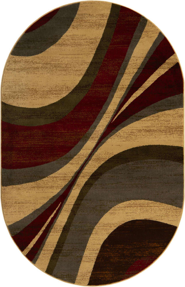 Beige 5' 3 x 8' Barista Oval Area Rug 100% Polypropylene Abstract Modern Geometric Carpet for Living Room Dining Office Dorm Room Decor for Sale at Rug Engine
