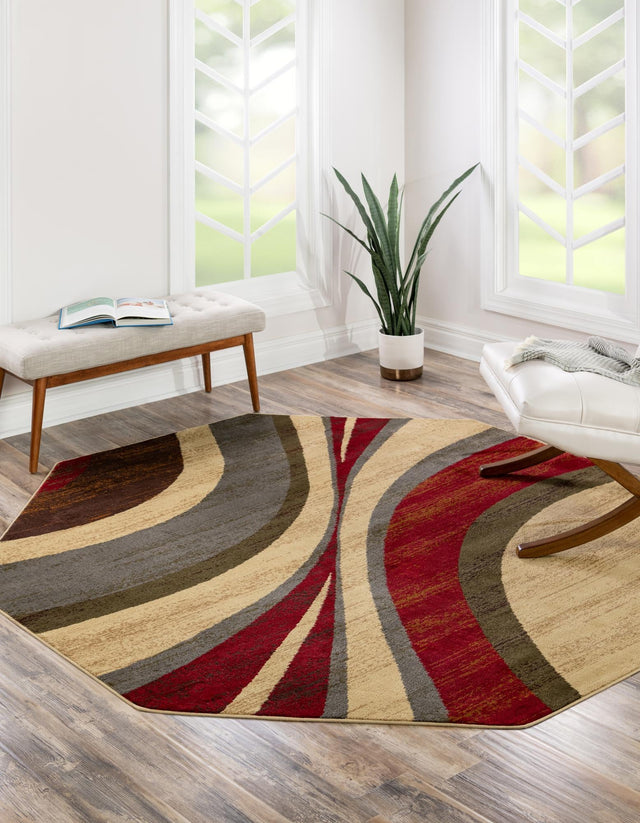 Beige 7' 1 x 7' 1 Barista Octagon Area Rug 100% Polypropylene Abstract Modern Geometric Carpet for Living Room Dining Office Dorm Room Decor for Sale at Rug Engine