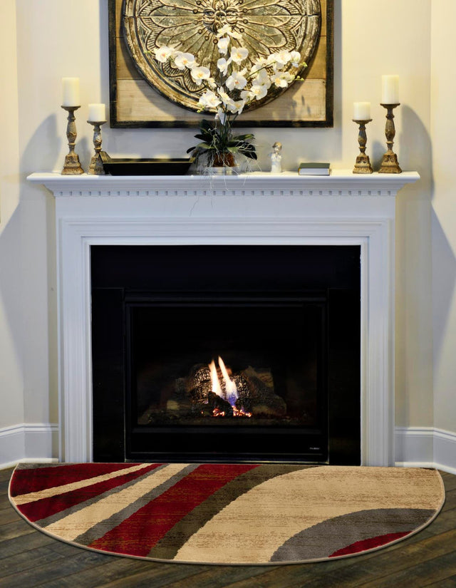 Beige 3' 1 x 6' 1 Barista Hearth Half-Round Semicircle Area Rug 100% Polypropylene Abstract Modern Geometric Carpet for Living Room Dining Office Dorm Room Decor for Sale at Rug Engine