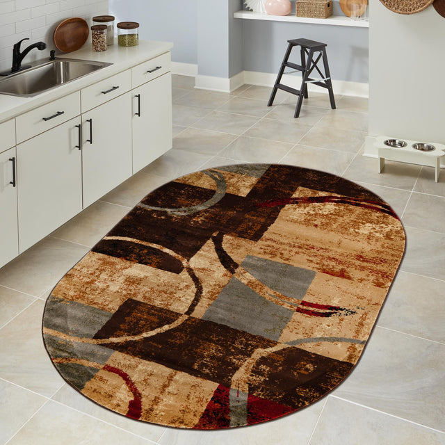 Multicolor 5' 3 x 8' Barista Oval Area Rug 100% Polypropylene Abstract Modern Geometric Carpet for Living Room Dining Office Dorm Room Decor for Sale at Rug Engine