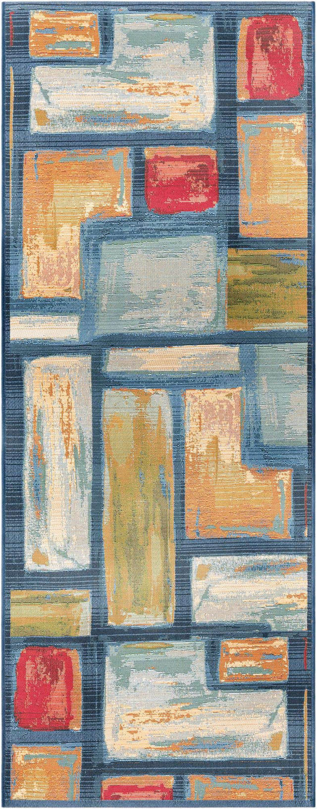 Multicolor 2' 7 x 7' Outdoor Modern Runner Area Rug Weather Resistant for Patio, Deck, Terrace, Balcony, Porch 100% Polypropylene Modern Outside Carpet for Sale at Rug Engine