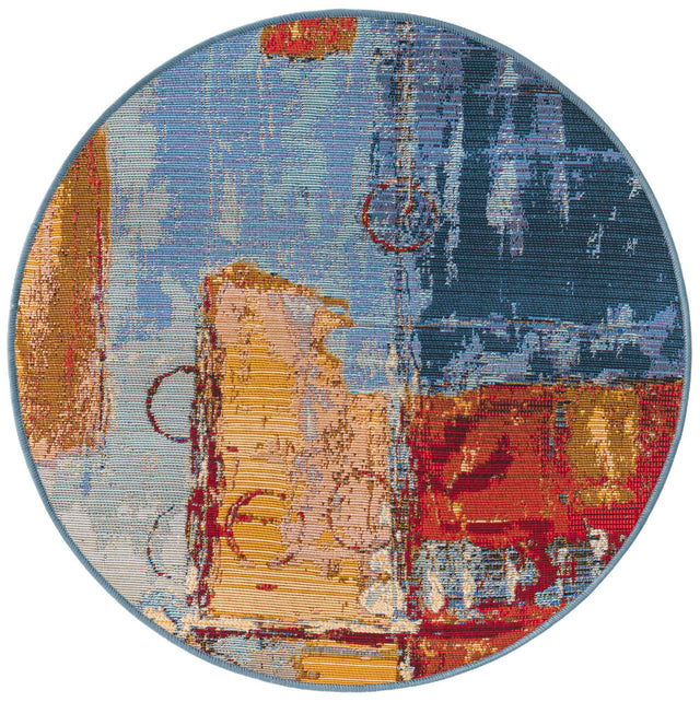 Multicolor 2' 7 x 2' 7 Outdoor Modern Round Area Rug Weather Resistant for Patio, Deck, Terrace, Balcony, Porch 100% Polypropylene Modern Outside Carpet for Sale at Rug Engine