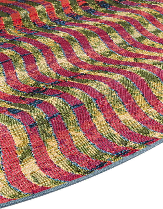 Multicolor 2' 7 x 2' 7 Outdoor Modern Round Area Rug Weather Resistant for Patio, Deck, Terrace, Balcony, Porch 100% Polypropylene Modern Outside Carpet for Sale at Rug Engine