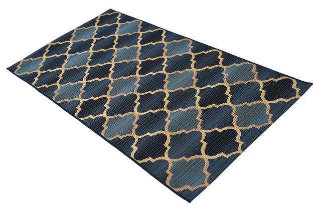 Blue 2' 7 x 5' 3 Outdoor Trellis Runner Area Rug Weather Resistant for Patio, Deck, Terrace, Balcony, Porch Geometric Design Water Safe Outside Carpet for Sale at Rug Engine
