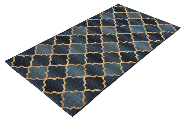 Blue 2' 7 x 5' 3 Outdoor Trellis Runner Area Rug Weather Resistant for Patio, Deck, Terrace, Balcony, Porch Geometric Design Water Safe Outside Carpet for Sale at Rug Engine