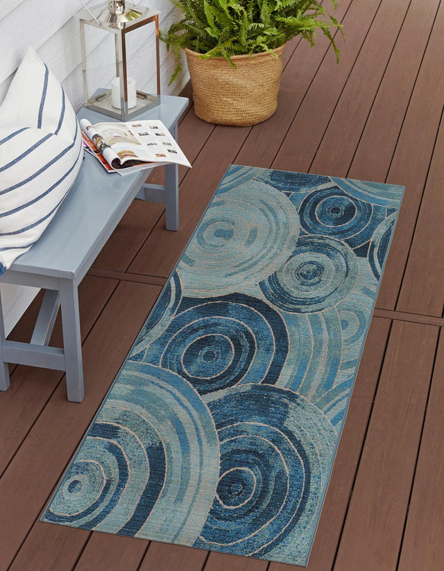 Light Blue 2' x 6' 1 Outdoor Modern Runner Area Rug Weather Resistant for Patio, Deck, Terrace, Balcony, Porch 100% Polypropylene Modern Outside Carpet for Sale at Rug Engine