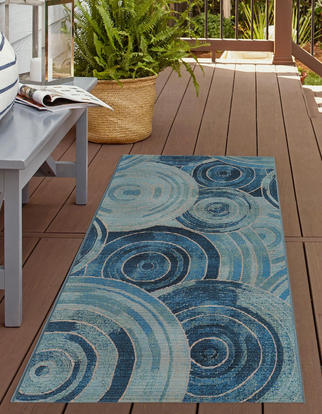 Light Blue 2' x 6' 1 Outdoor Modern Runner Area Rug Weather Resistant for Patio, Deck, Terrace, Balcony, Porch 100% Polypropylene Modern Outside Carpet for Sale at Rug Engine