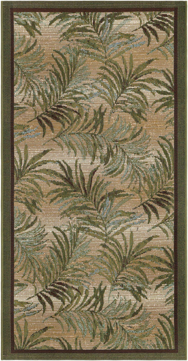 Green 2' 7 x 5' 3 Outdoor Botanical Runner Area Rug Weather Resistant for Patio, Deck, Terrace, Balcony, Porch Polypropylene Garden Floral Tropical Carpet for Sale at Rug Engine