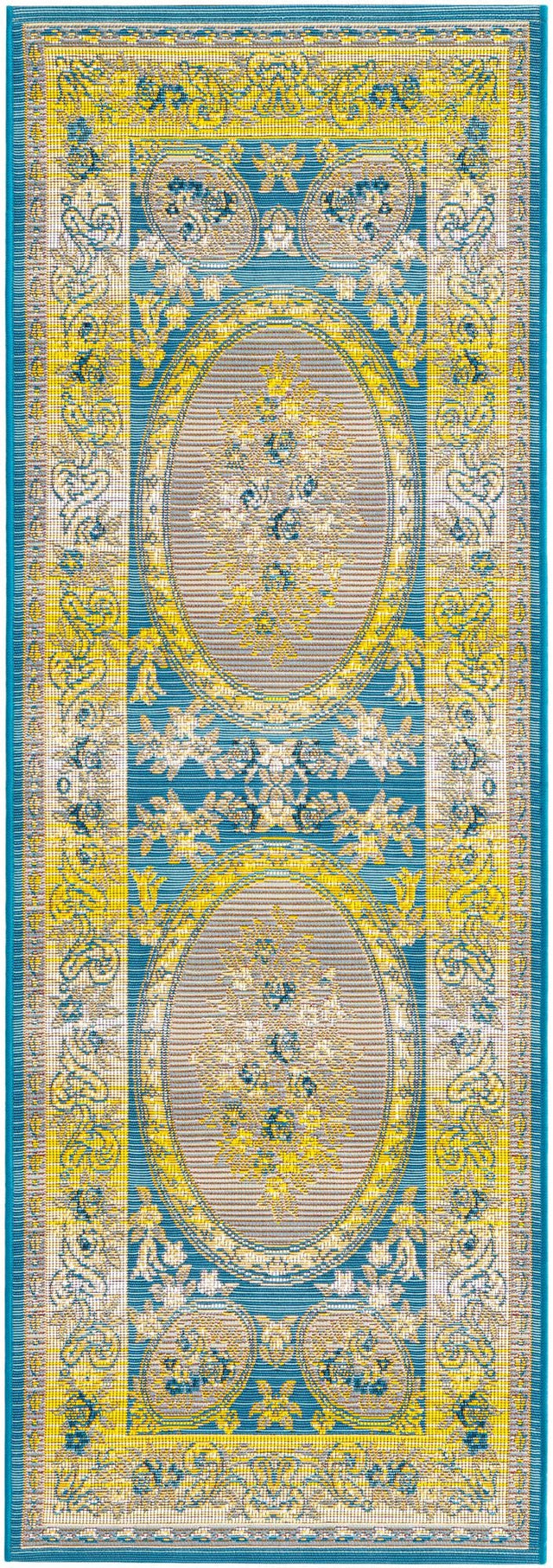 Blue 2' 7 x 5' 3 Outdoor Traditional Runner Area Rug Weather Resistant for Patio, Deck, Terrace, Balcony, Porch Classical Design Outside Carpet for Sale at Rug Engine