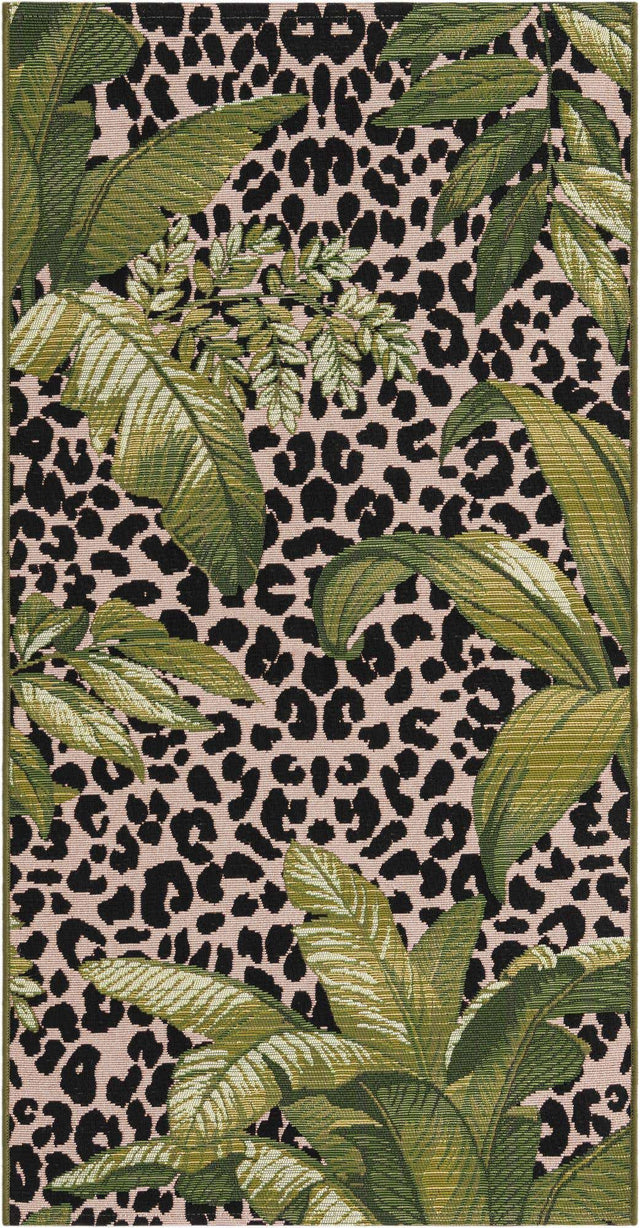 Green 2' 7 x 5' 3 Outdoor Botanical Runner Area Rug Weather Resistant for Patio, Deck, Terrace, Balcony, Porch Polypropylene Garden Floral Tropical Carpet for Sale at Rug Engine