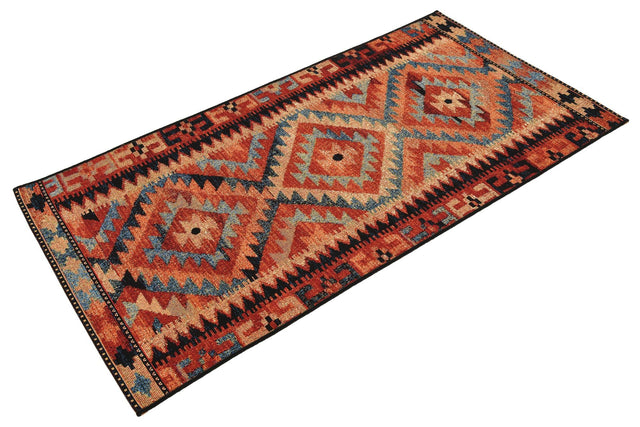 Multicolor 2' 7 x 5' 3 Outdoor Tribal Runner Area Rug Weather Resistant for Patio, Deck, Terrace, Balcony, Porch Traditional Design Water Safe Outside Carpet for Sale at Rug Engine