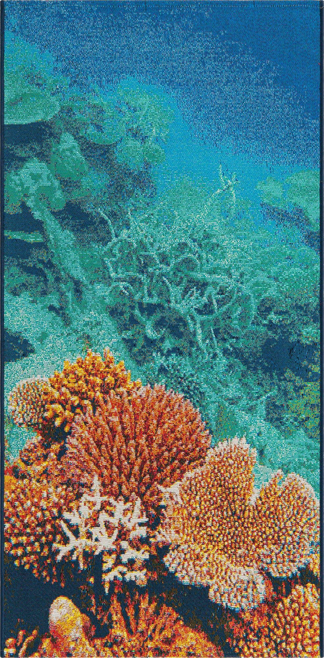 Multicolor 2' 7 x 5' 3 Outdoor Coastal Runner Area Rug Weather Resistant for Patio, Deck, Terrace, Balcony, Porch 100% Polypropylene Coastal Decor Carpet for Sale at Rug Engine