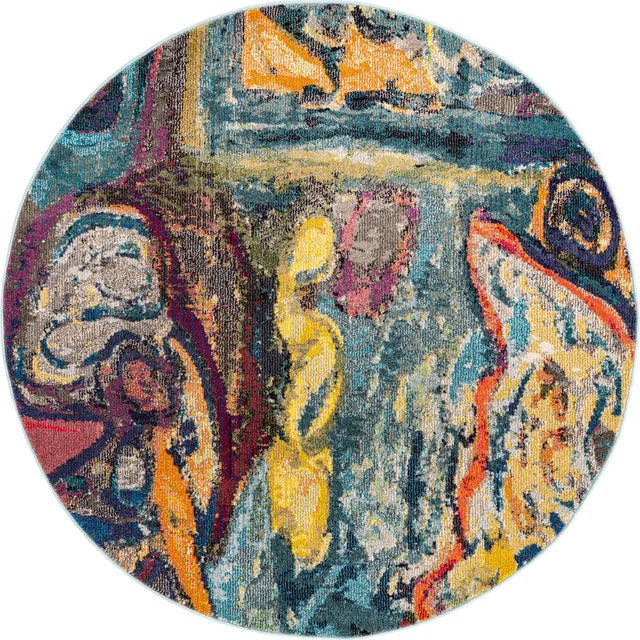 Multicolor 5' 3 x 5' 3 Haerfest Round Area Rug Abstract Super Colorful Modern Vivid Carpet for Unique Interior Design Room Decorating for Sale at Rug Engine