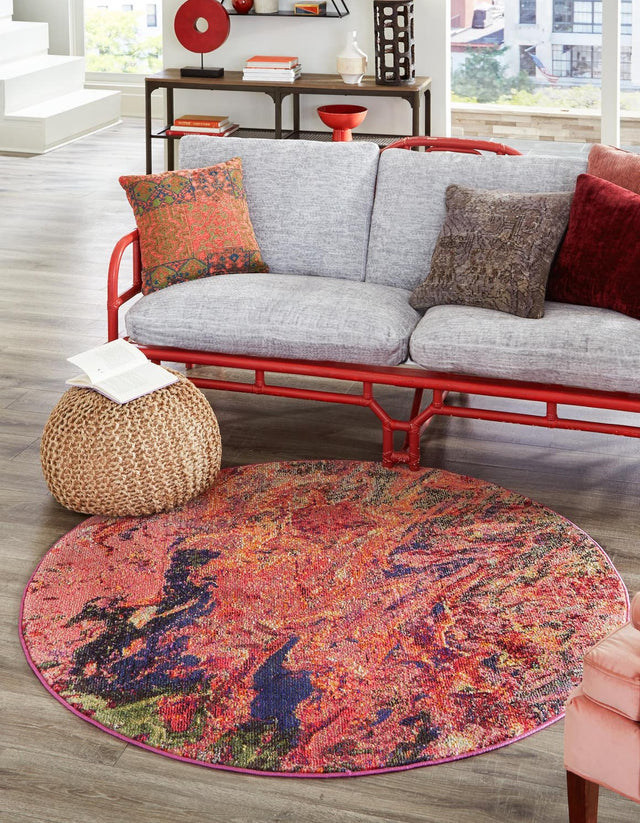 Multicolor 5' 3 x 5' 3 Haerfest Round Area Rug Abstract Super Colorful Modern Vivid Carpet for Unique Interior Design Room Decorating for Sale at Rug Engine