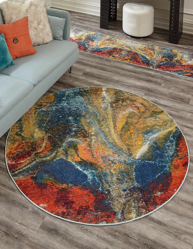 Multicolor 7' 10 x 7' 10 Haerfest Round Area Rug Abstract Super Colorful Modern Vivid Carpet for Unique Interior Design Room Decorating for Sale at Rug Engine