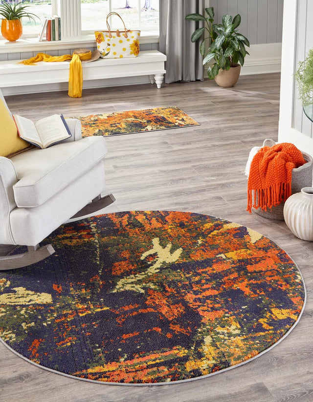 Brown 5' 3 x 5' 3 Haerfest Round Area Rug Abstract Super Colorful Modern Vivid Carpet for Unique Interior Design Room Decorating for Sale at Rug Engine