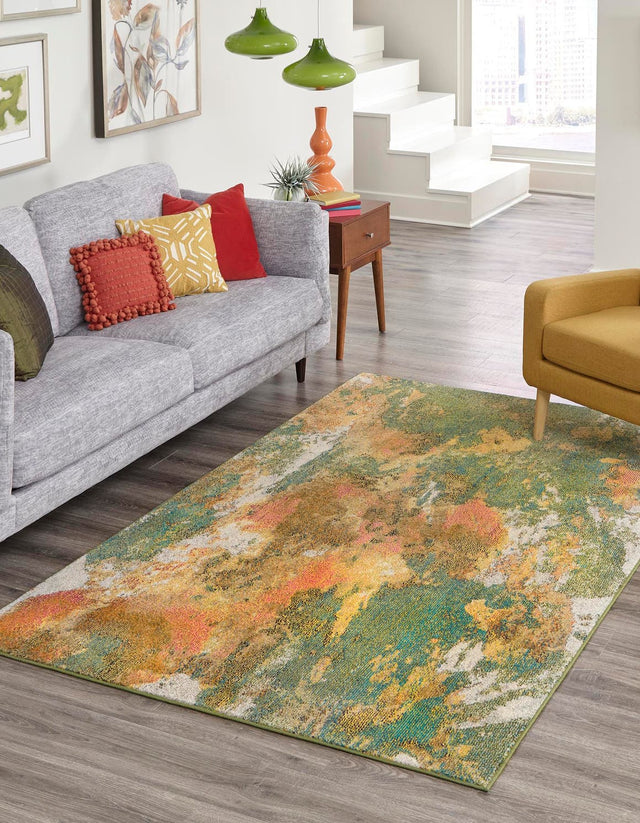 Green 7' 10 x 11' Haerfest Rectangle Area Rug Abstract Super Colorful Modern Vivid Carpet for Unique Interior Design Room Decorating for Sale at Rug Engine