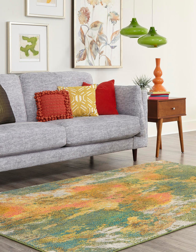 Green 6' 1 x 9' Haerfest Rectangle Area Rug Abstract Super Colorful Modern Vivid Carpet for Unique Interior Design Room Decorating for Sale at Rug Engine