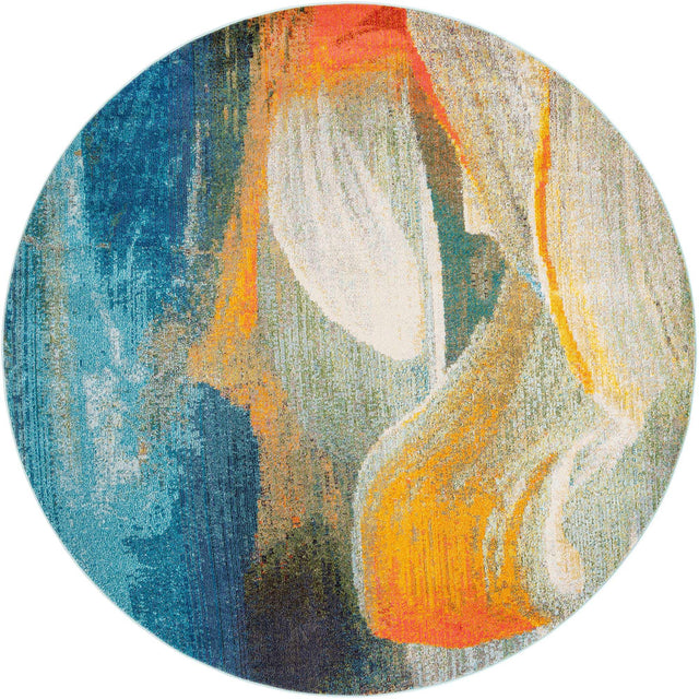 Blue 7' 10 x 7' 10 Haerfest Round Area Rug Abstract Super Colorful Modern Vivid Carpet for Unique Interior Design Room Decorating for Sale at Rug Engine