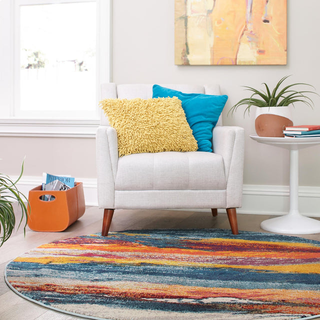 Multicolor 7' 10 x 7' 10 Haerfest Round Area Rug Abstract Super Colorful Modern Vivid Carpet for Unique Interior Design Room Decorating for Sale at Rug Engine