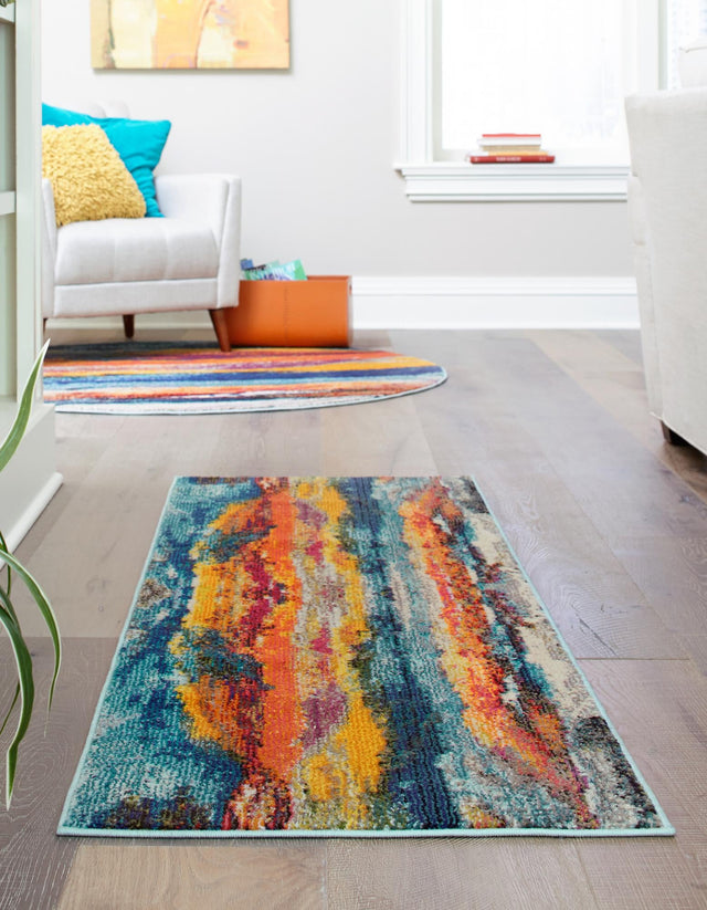 Multicolor 2' x 6' Haerfest Runner Area Rug Abstract Super Colorful Modern Vivid Carpet for Unique Interior Design Room Decorating for Sale at Rug Engine