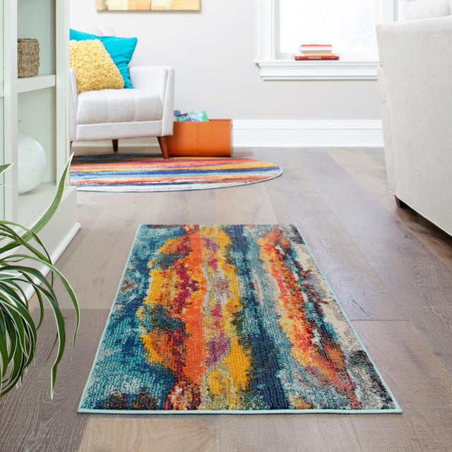 Multicolor 2' x 8' Haerfest Runner Area Rug Abstract Super Colorful Modern Vivid Carpet for Unique Interior Design Room Decorating for Sale at Rug Engine