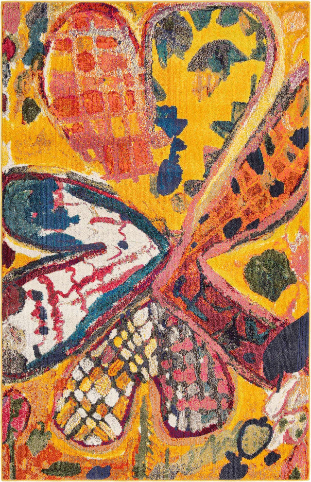 Yellow 5' 3 x 8' Haerfest Rectangle Area Rug Abstract Super Colorful Modern Vivid Carpet for Unique Interior Design Room Decorating for Sale at Rug Engine